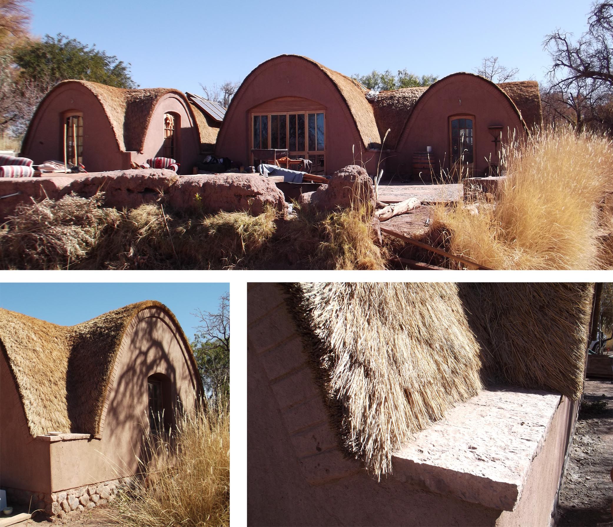 Casa lak'a uta. San Pedro de Atacama. Chile. Ingo Bauditz. La paja se utiliza aquí como revestimiento de cubierta, ayudando al agua a evacuar hacia abajo.